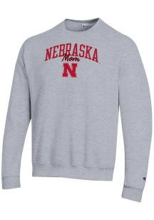 Champion Nebraska Cornhuskers Mens Grey Mom Script Powerblend Long Sleeve Crew Sweatshirt