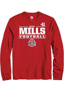 Grant Mills Ohio State Buckeyes Red Football NIL Stacked Box Long Sleeve Player T Shirt