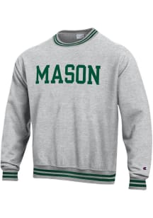Champion George Mason University Mens Grey Reverse Fleece Ribbed Crew Long Sleeve Crew Sweatshirt
