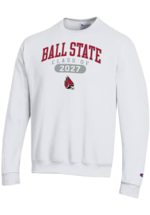 Champion Ball State Cardinals Mens White Pill Class of 2027 Powerblend Long Sleeve Crew Sweatshirt