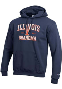Champion Illinois Fighting Illini Mens Navy Blue Est. Date Grandma Powerblend Long Sleeve Hoodie