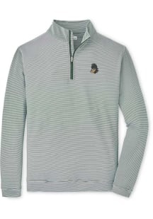 Peter Millar Michigan State Spartans Mens Green Perth Sugar Stripe Sparty Long Sleeve Qtr Zip Pull..