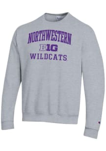 Champion Northwestern Wildcats Mens Grey Big Ten Powerblend Long Sleeve Crew Sweatshirt