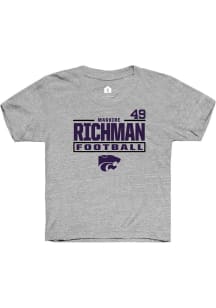Maguire Richman K-State Wildcats Youth Grey NIL Stacked Box Player Tee