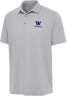 Antigua Washington Huskies Mens Grey Heather Tennis Par 3 Short Sleeve Polo