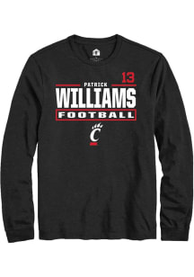 Patrick Williams Cincinnati Bearcats Black Football NIL Stacked Box Long Sleeve Player T Shirt