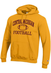Champion Central Michigan Chippewas Mens Gold Football Icon Powerblend Long Sleeve Hoodie