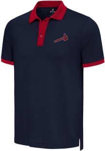 Antigua Atlanta Braves Mens Navy Blue Noble Colorblock Short Sleeve Polo