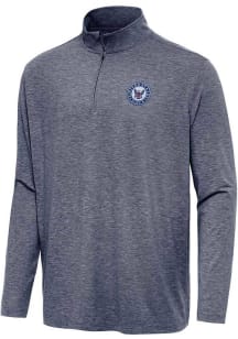 Antigua Navy Mens Navy Blue Hunk Long Sleeve Qtr Zip Pullover
