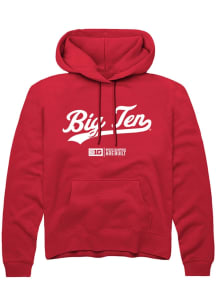 Rally Big Ten Mens Red Script Long Sleeve Hoodie