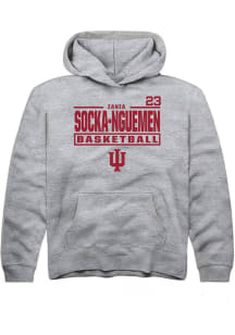 Zania Socka-Nguemen Rally Indiana Hoosiers Youth NIL Stacked Box Long Sleeve Player Hoodie Grey