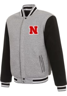 Mens Nebraska Cornhuskers Reversible Fleece Heavyweight Jacket - Charcoal