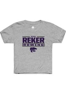 Regan Reker K-State Wildcats Youth Grey NIL Stacked Box Player Tee