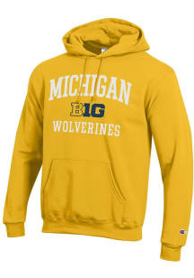 Champion Michigan Wolverines Mens Yellow Big 10 Powerblend Long Sleeve Hoodie