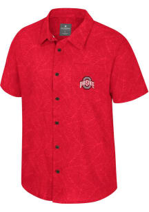 Colosseum Ohio State Buckeyes Mens Red Duncan Camp Short Sleeve Dress Shirt