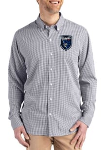Cutter and Buck San Jose Earthquakes Mens Black Gingham LS Woven Long Sleeve Dress Shirt