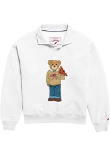 Harvard Crimson Womens White Flag Bear Crew Sweatshirt