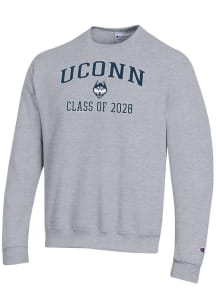 Champion UConn Huskies Mens Grey Font Class of 2028 Powerblend Long Sleeve Crew Sweatshirt