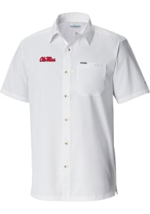 Columbia Ole Miss Rebels Mens White Heat Seal Slack Tide Camp Short Sleeve Dress Shirt