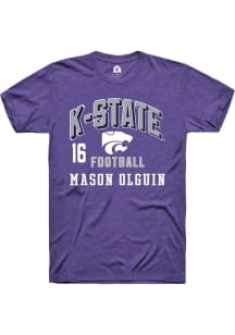 Mason Olguin  K-State Wildcats Purple Rally Football NIL Arch Logo Short Sleeve T Shirt