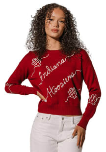 Indiana Hoosiers Womens Crimson Love Letter Long Sleeve Sweater