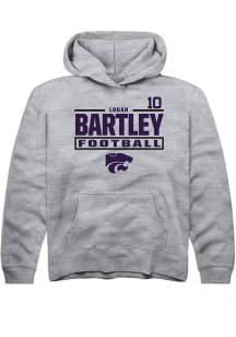 Logan Bartley Rally K-State Wildcats Youth NIL Stacked Box Long Sleeve Player Hoodie Grey