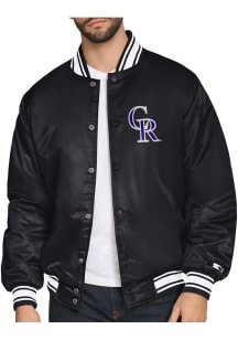 Starter Colorado Rockies Mens Black Homeplate Satin Varisty Medium Weight Jacket