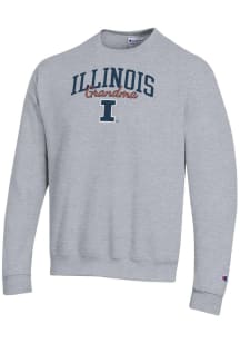 Champion Illinois Fighting Illini Mens Grey Grandma Script Powerblend Long Sleeve Crew Sweatshirt