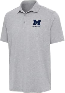 Antigua Michigan Wolverines Mens Grey Heather Basketball Par 3 Short Sleeve Polo