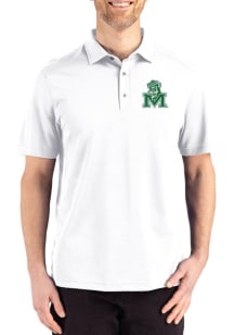 Cutter and Buck Marshall Thundering Herd Mens White Vault Advantage Refresh Short Sleeve Polo