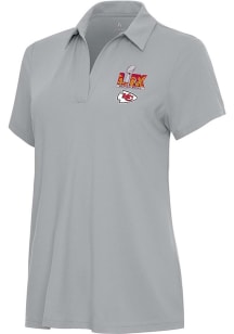 Antigua Kansas City Chiefs Womens Grey 2024 Super Bowl Bound Era Short Sleeve Polo Shirt