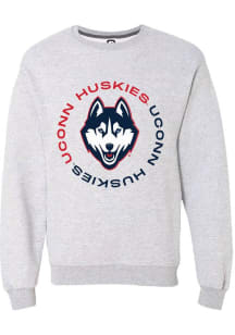 Summit Sportswear UConn Huskies Mens Grey Circle Long Sleeve Crew Sweatshirt