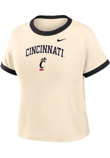 Nike Cincinnati Bearcats Womens Ivory Mod Crop Ringer Short Sleeve T-Shirt