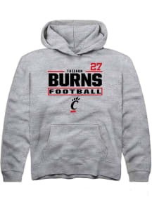 Taizaun Burns Rally Cincinnati Bearcats Youth NIL Stacked Box Long Sleeve Player Hoodie Grey