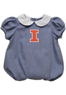 Vive La Fete Illinois Fighting Illini Baby Navy Blue Gingham Collar Short Sleeve One Piece