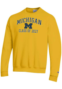 Champion Michigan Wolverines Mens Yellow Font Class of 2027 Powerblend Long Sleeve Crew Sweatshirt