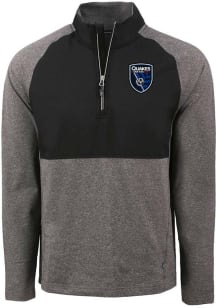 Cutter and Buck San Jose Earthquakes Mens Black Adapt Eco Hybrid Long Sleeve Qtr Zip Pullover