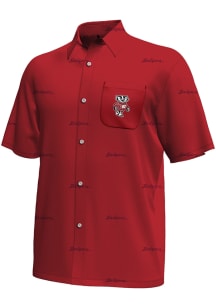 Under Armour Wisconsin Badgers Mens White Gameday Armourfuse Short Sleeve Dress Shirt