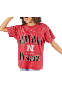Gameday Couture Nebraska Cornhuskers Womens Red Sparkle and Score Short Sleeve T-Shirt