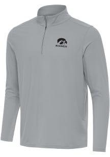Antigua Iowa Hawkeyes Mens Ash Intent Business Long Sleeve Qtr Zip Pullover
