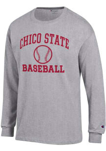 Champion CSU Chico Wildcats Grey Baseball Jersey Long Sleeve T Shirt