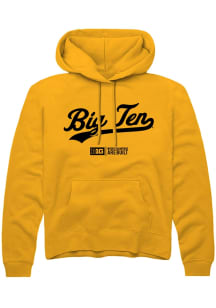 Rally Big Ten Mens Gold Script Long Sleeve Hoodie