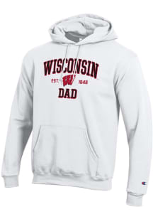 Champion Wisconsin Badgers Mens White Est Date Dad Powerblend Long Sleeve Hoodie