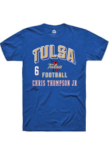Chris Thompson Jr Tulsa Golden Hurricane Blue Football NIL Arch Logo Short Sleeve Player T Shirt