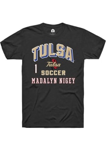 Madalyn Nigey Tulsa Golden Hurricane Black NIL Arch Logo Short Sleeve Player T Shirt
