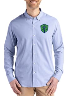 Cutter and Buck Seattle Sounders FC Mens Blue Confidence Pinstripe Long Sleeve Dress Shirt