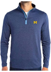 Michigan Wolverines Mens Blue Featherweight Long Sleeve Qtr Zip Pullover