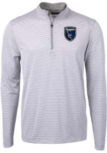 Cutter and Buck San Jose Earthquakes Mens Grey Virtue Eco Pique Stripe Big and Tall Qtr Zip