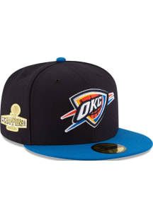 New Era Oklahoma City Thunder Mens Navy Blue 2025 NBA Champions Edition Side Patch Two-Tone 59FIFT..
