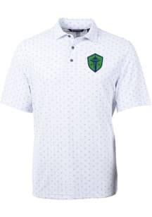 Cutter and Buck Seattle Sounders FC White Virtue Eco Pique Tile Big and Tall Polo